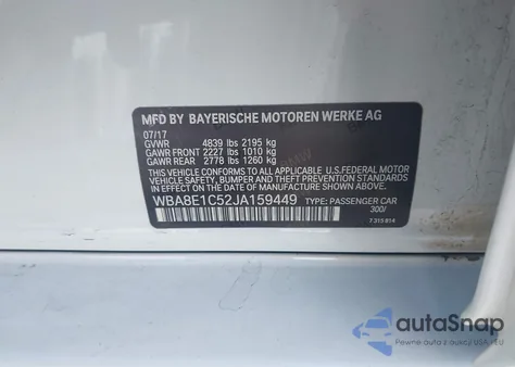 2018 BMW 330E Iperformance z USA, uszkodzony, nr VIN WBA8E1C52JA159449